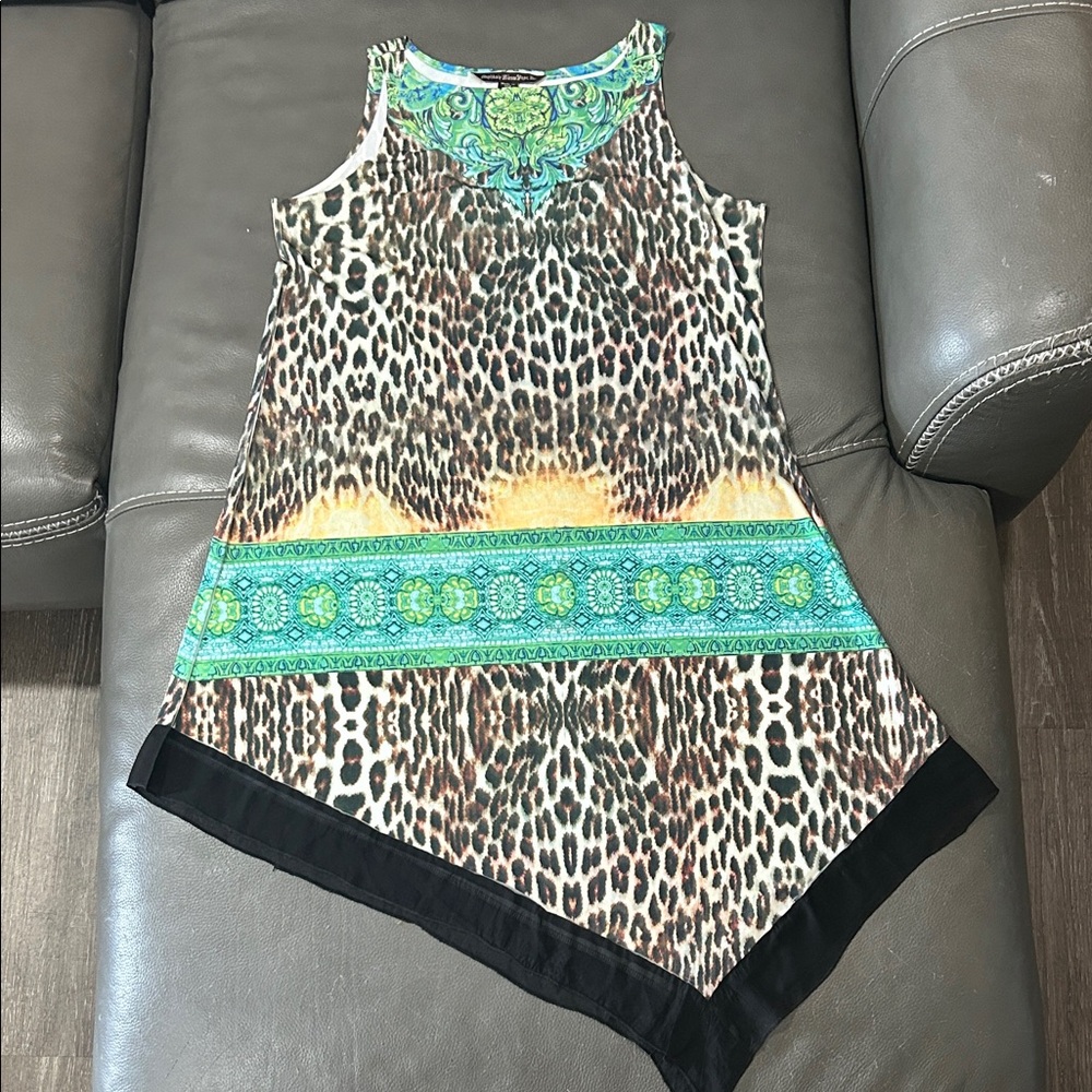 Mishka by Sienna Rose Leopard and paisley asymmetrical DRESS & SCARF Size XL USA